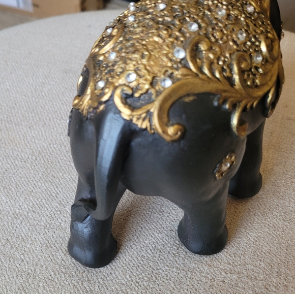 Black Resin Ornate Rhinestone Encrusted Elephant India Trunk Up - Picture 6 of 6